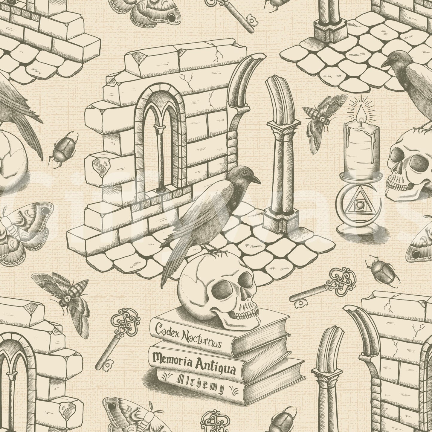Olive Green Dark Academia Toile de Jouie Wallpaper Trend, GD1687