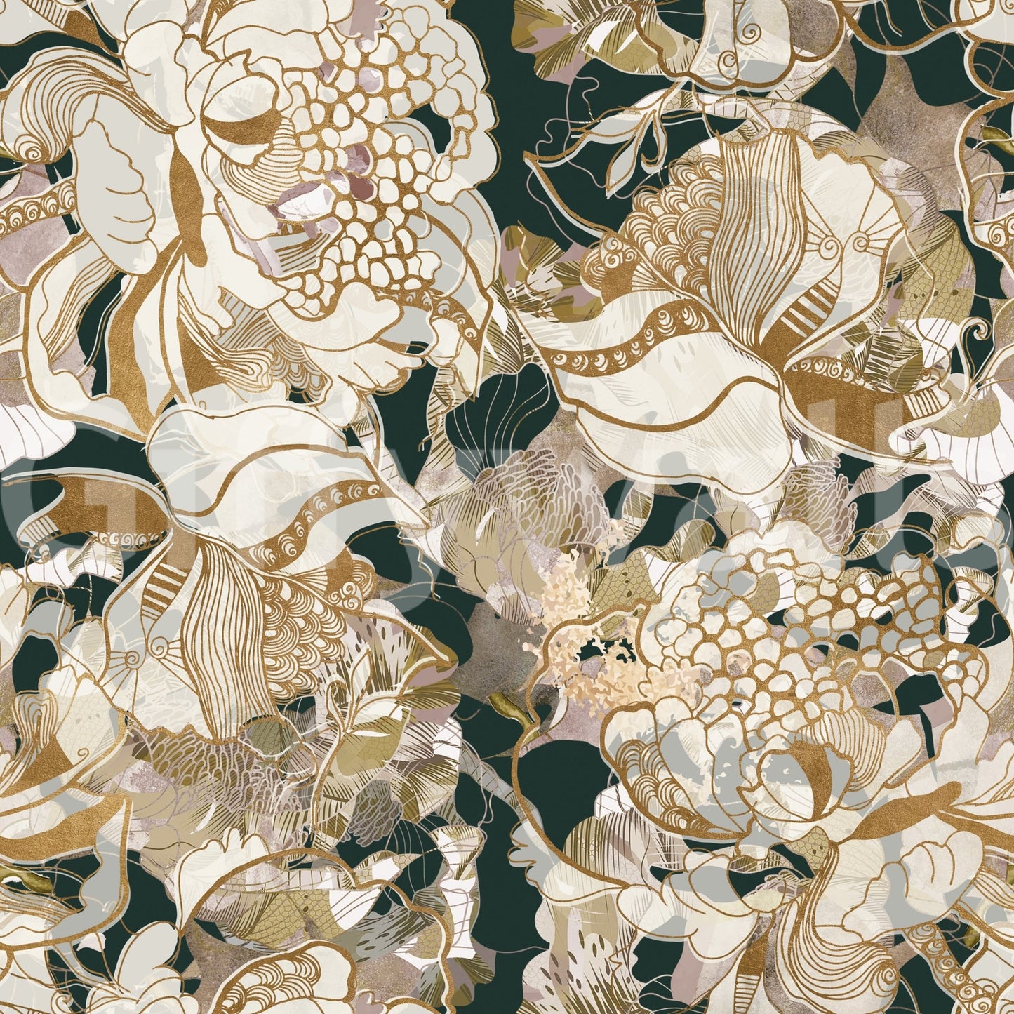 Dark Botanical Peony wallpaper with vintage floral rhythm and depth