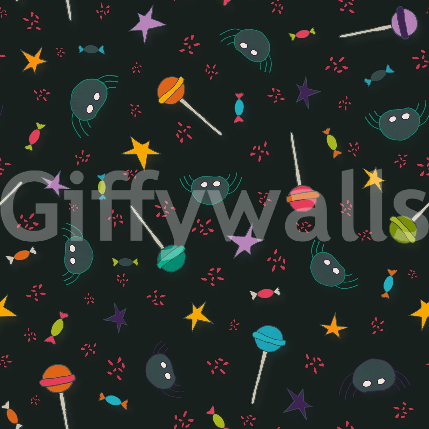 A seamless pattern of cosmic elements on a wall