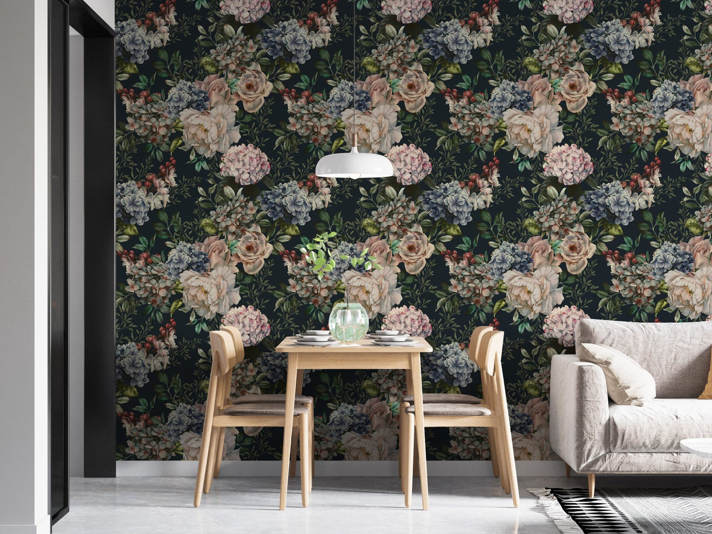 Romantic Dark Floral Wallpaper Decor B214