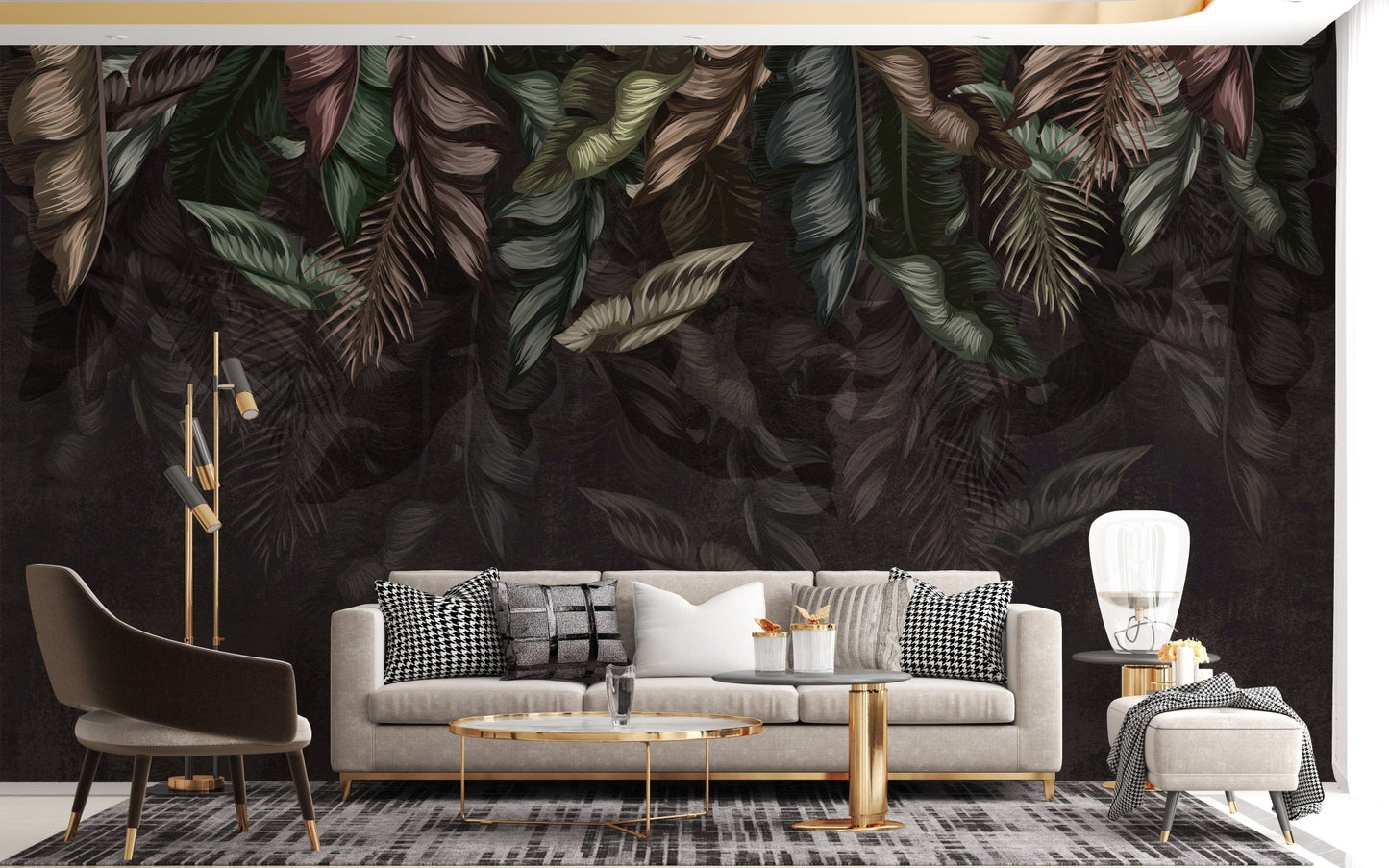 Dark Hanging Tropical Leaves Wallpaper Mural - Giffywalls A280