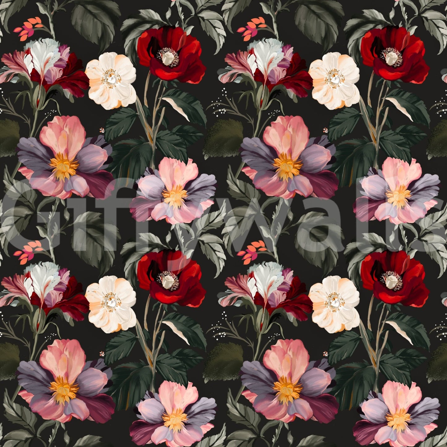 Dark Romance Floral Pattern Wallpaper