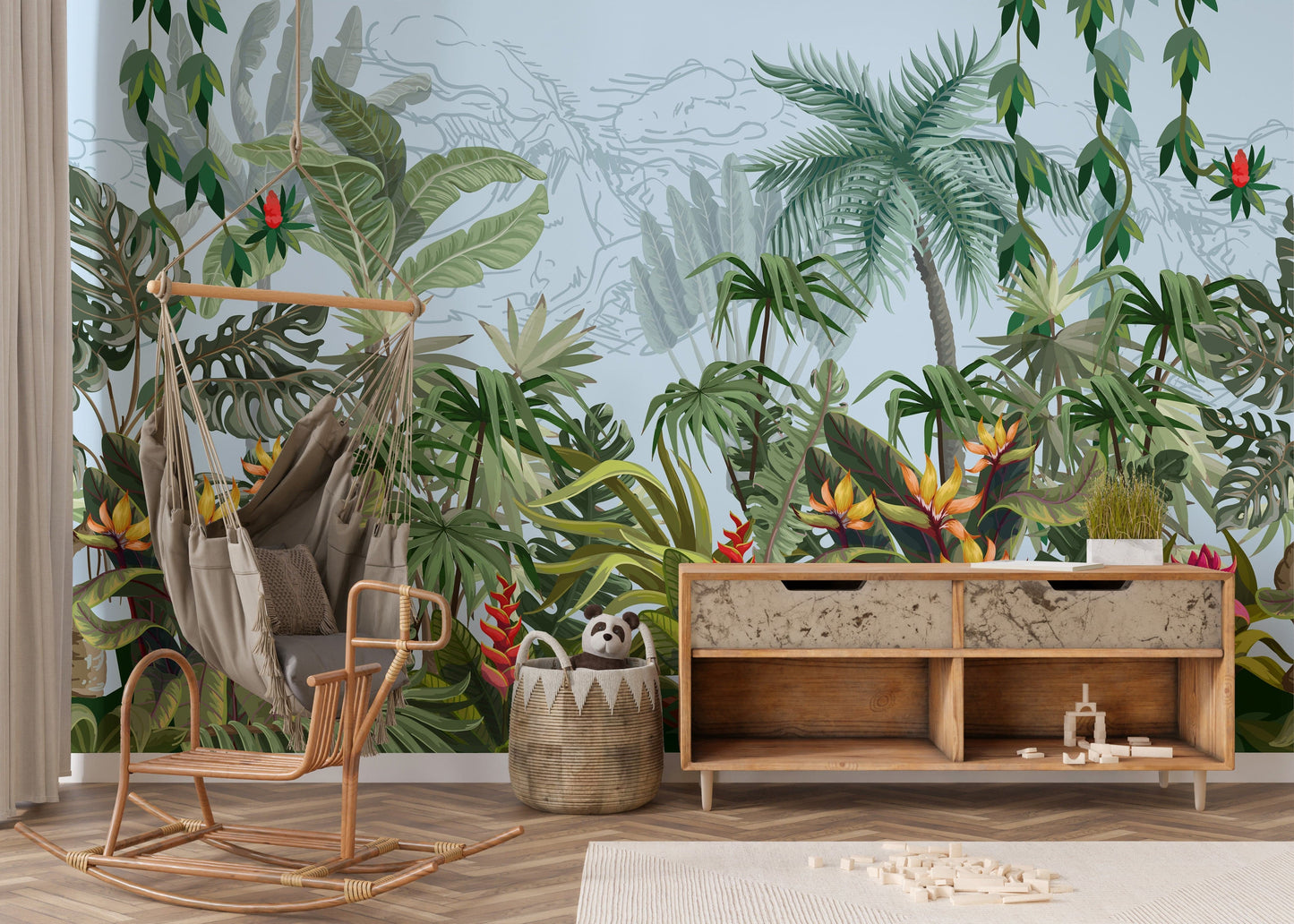 Daytime Colorful Tropical Jungle Design Wallpaper Murals - Giffywalls