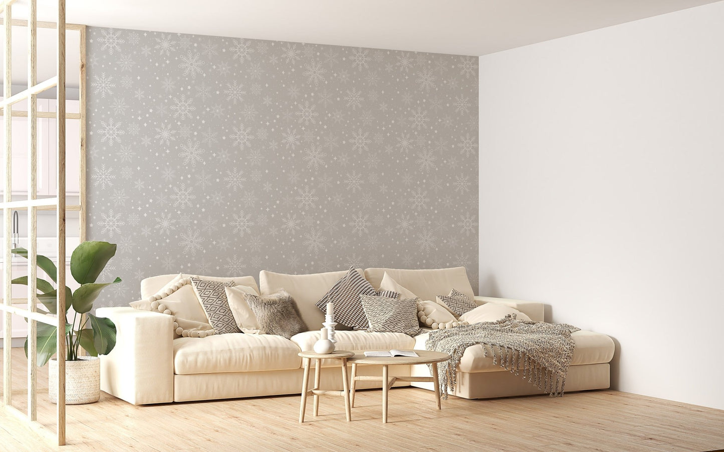 Beautiful gray snowflake wallpaper mural style