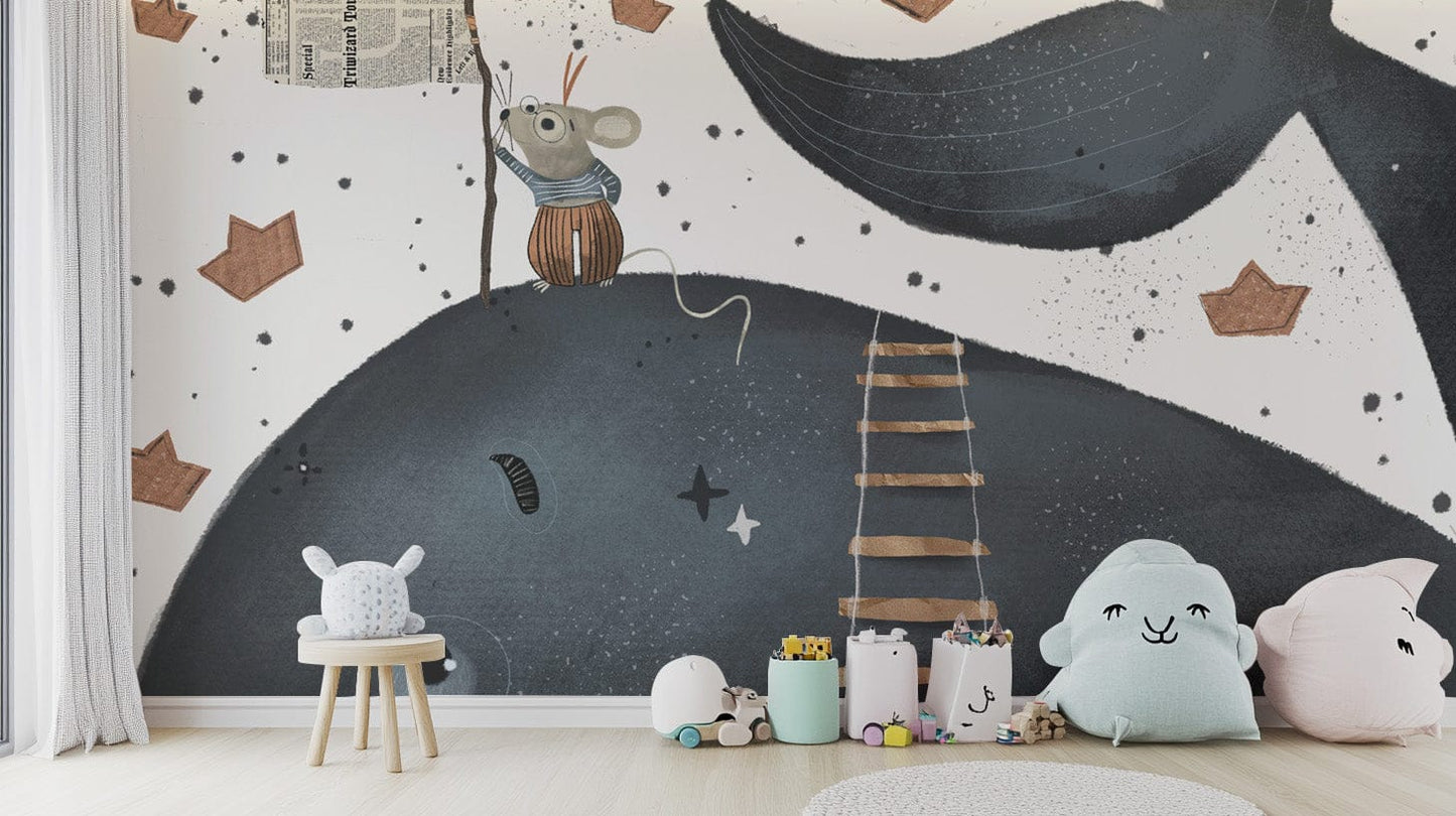 Behemoth and rat-inspired mural in bold deep blue for decor B792