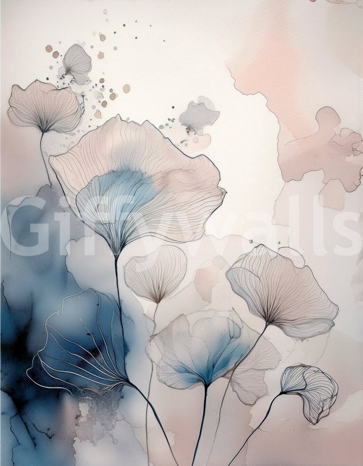 Delicate Floralscape Wall Mural enhancing a soft, airy room design.