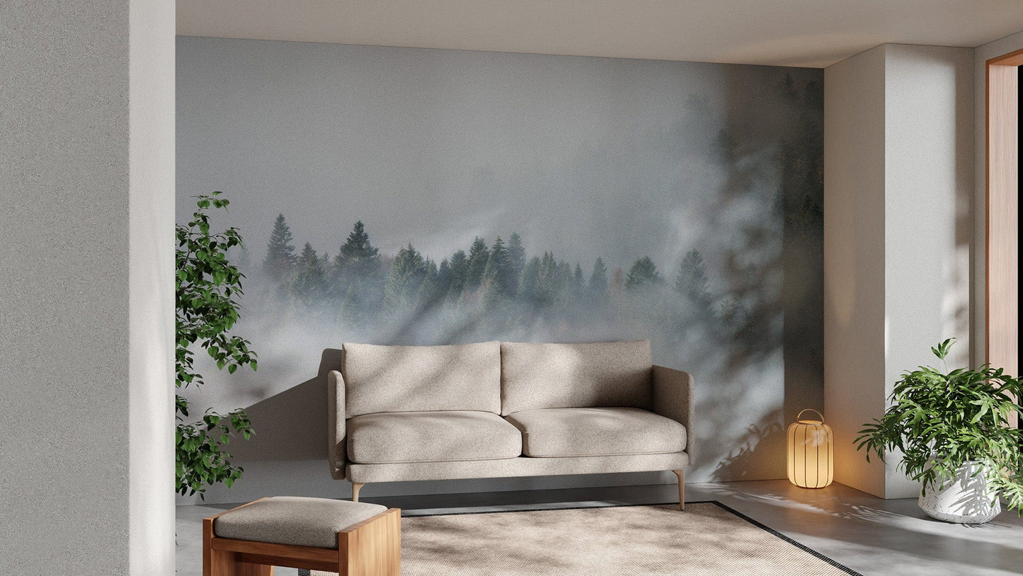 Forest foggy scene wallpaper