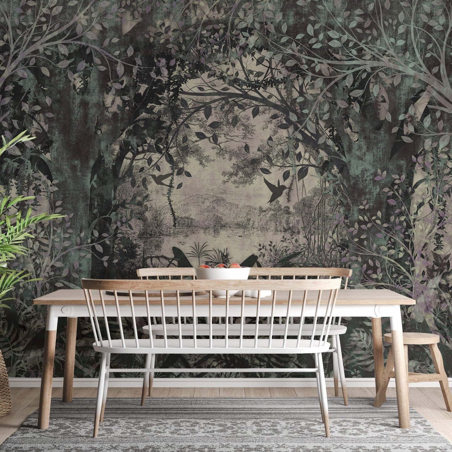 Dusky green forest mural wallpaper for homes