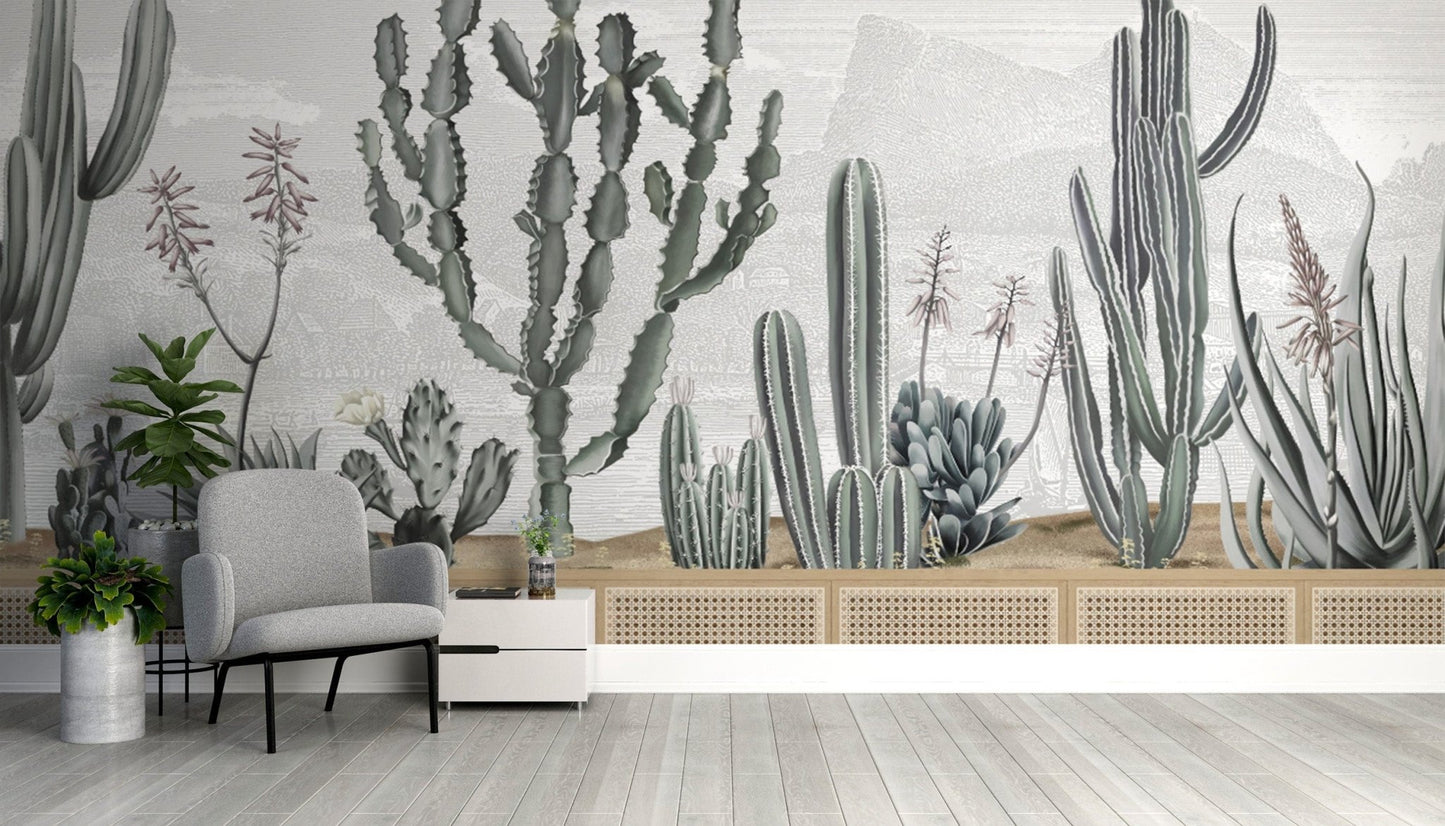 Serene Botanical Cactus Home Wallpaper