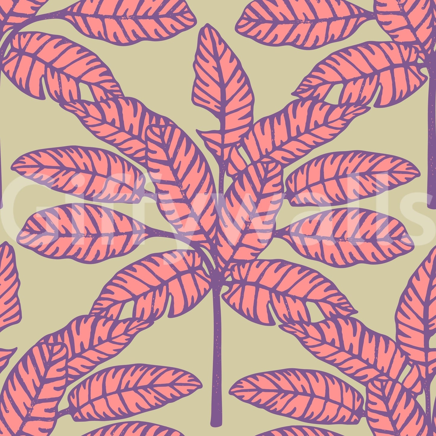 Tropical oasis wallpaper with mid-century style desert leaves design