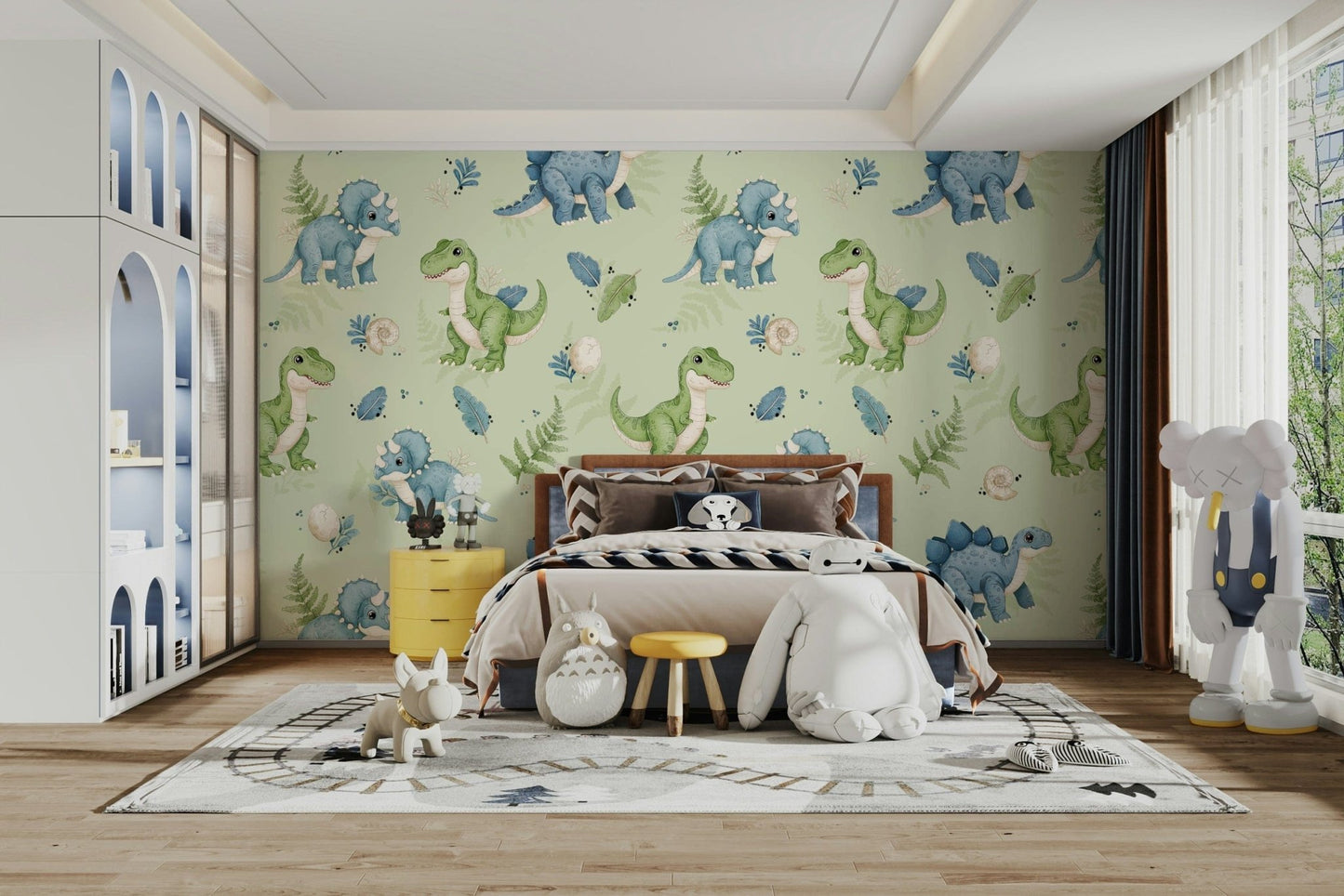 Cheerful nursery decor with dinosaur print