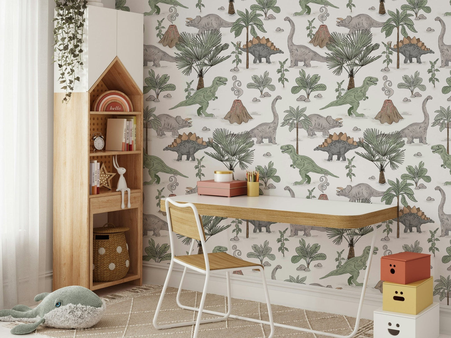 Jungle and dinosaur nursery decor idea