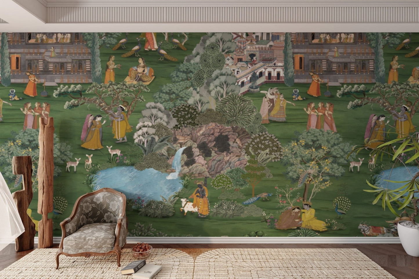 Artistic Krishna Radha wall mural