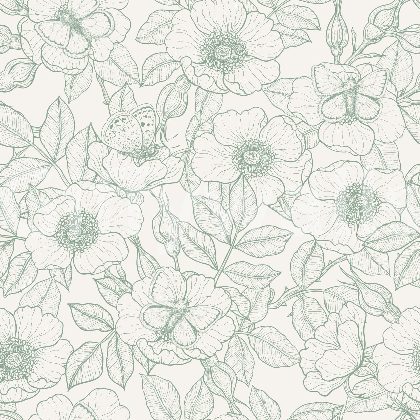 Calm, airy, and a little nostalgic — the sage botanical wallpaper reads vintageGD9562
