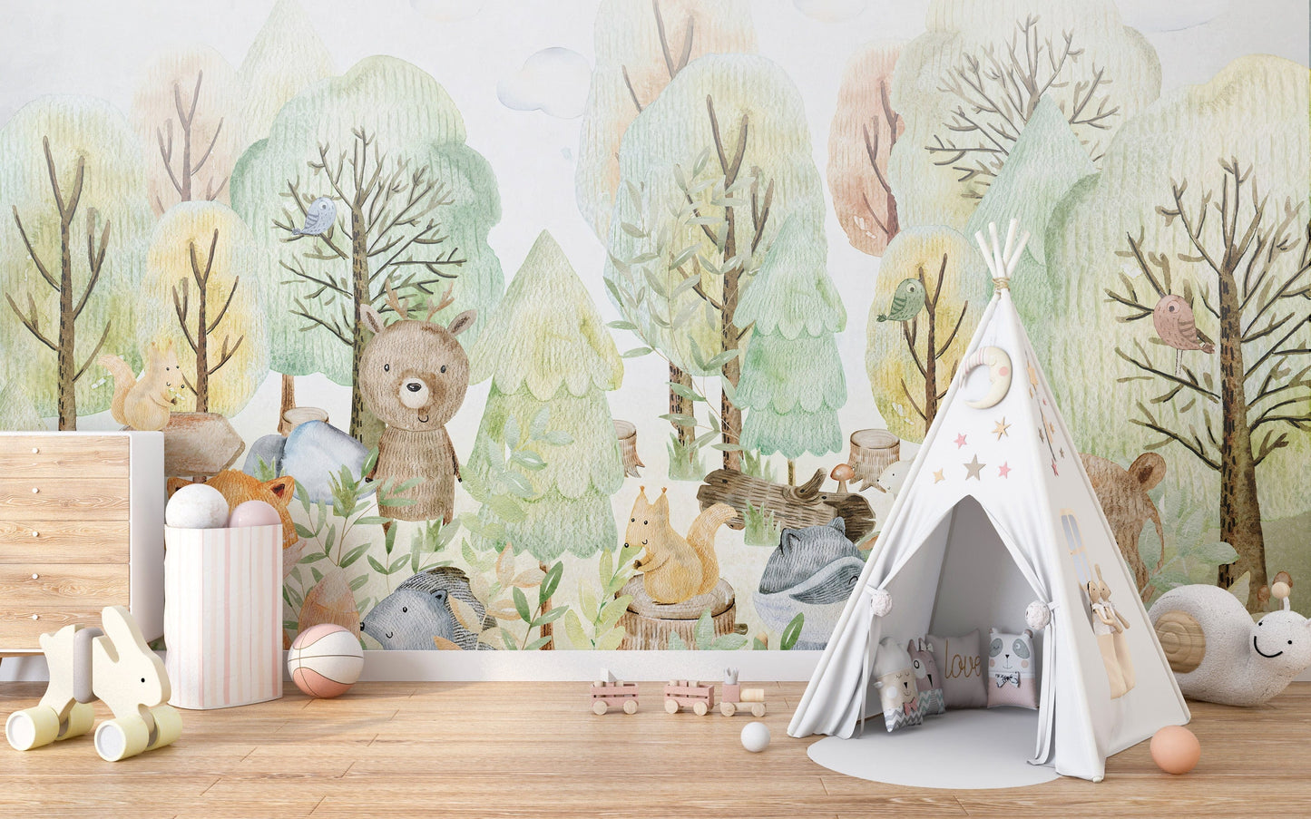 Cute bear-themed doodles wallpaper mural art