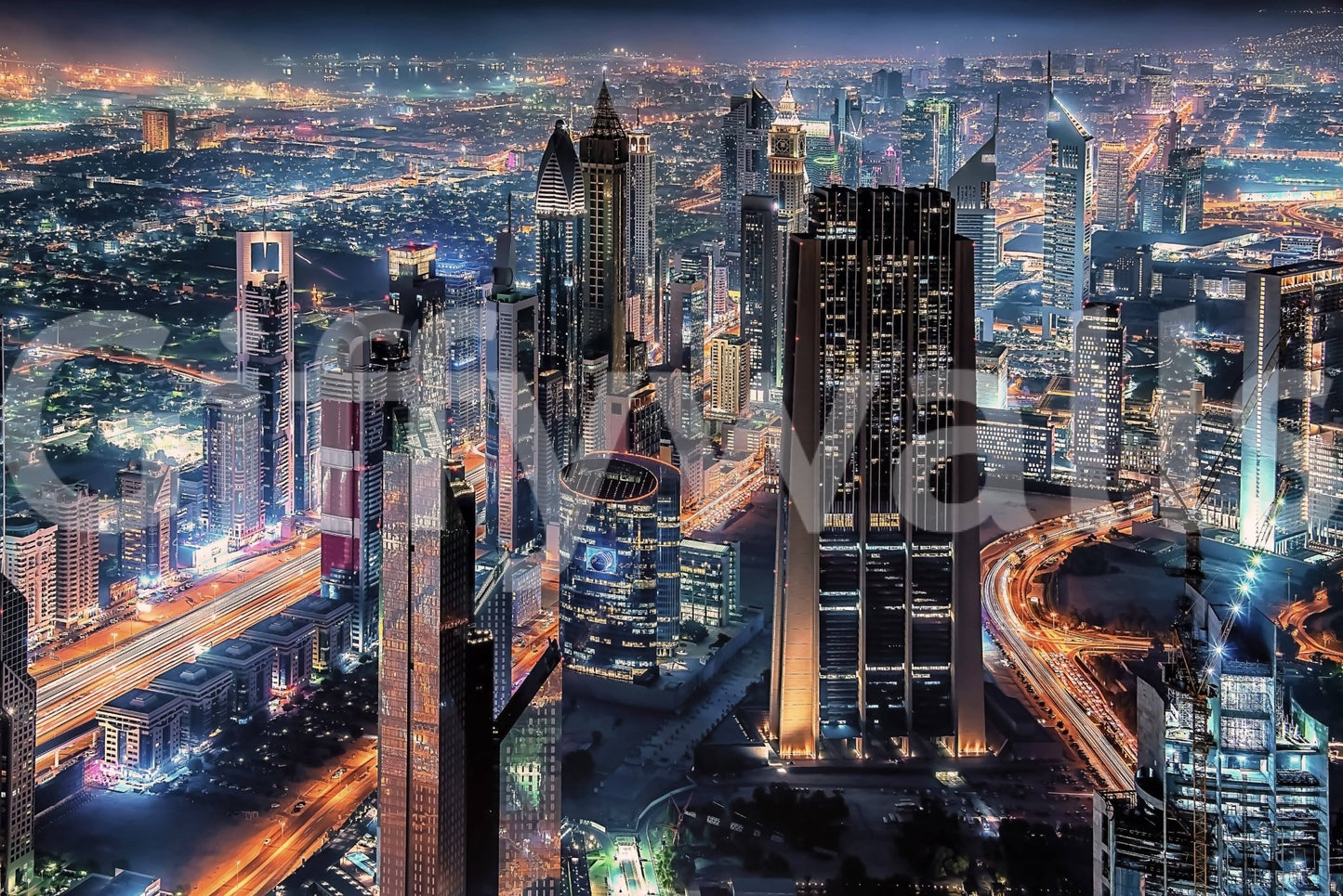 Dubai Nights wall mural showcasing a vibrant midnight sky.