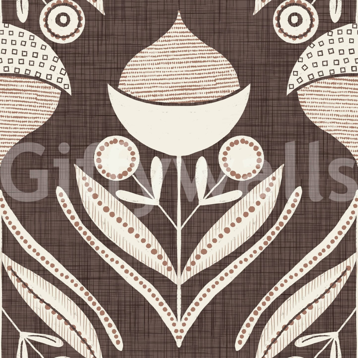 Unusual vertical symmetry of Earth Tone Floral Wallpaper.