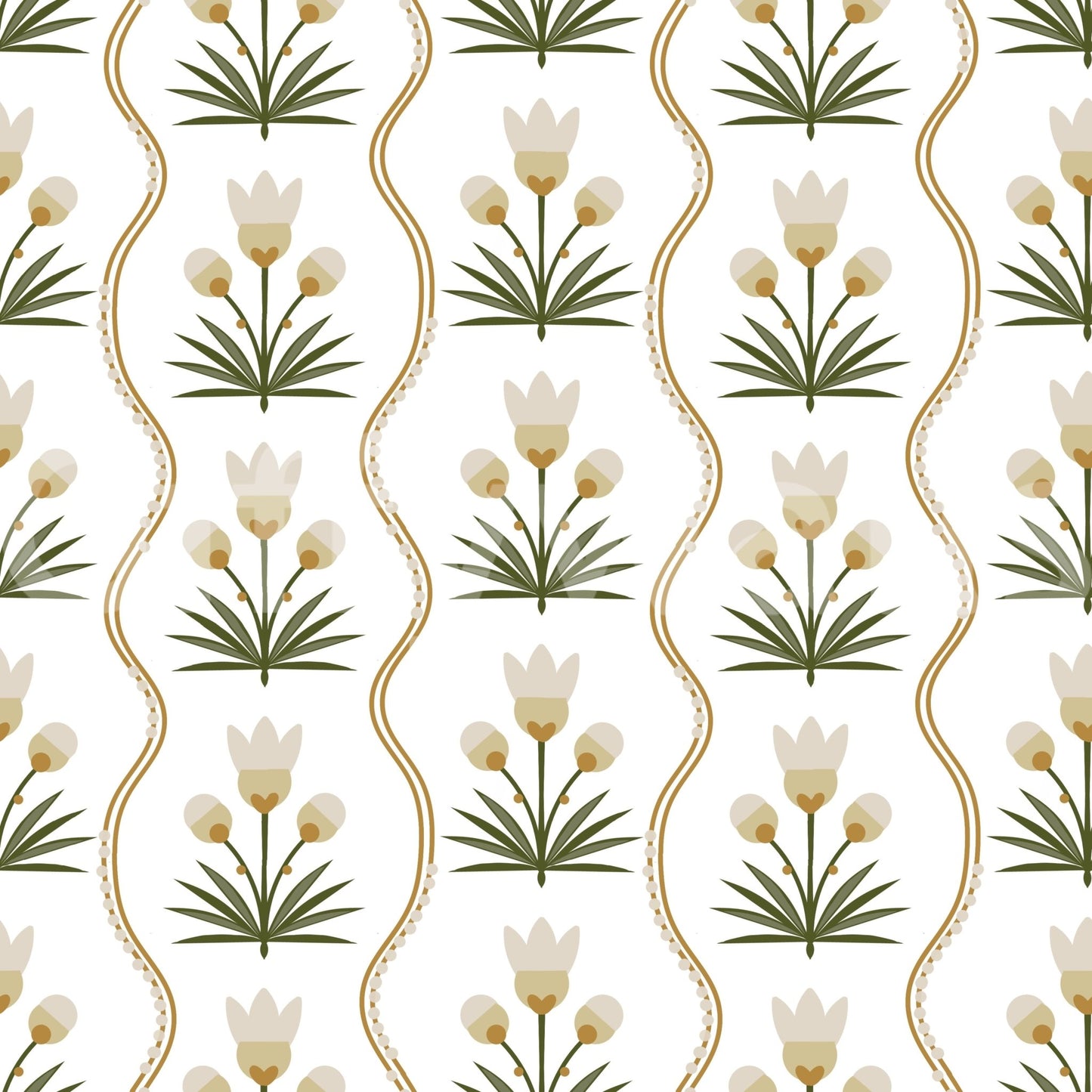 Soft ivory petals meet warm gold waves on this floral wall muralGD9511