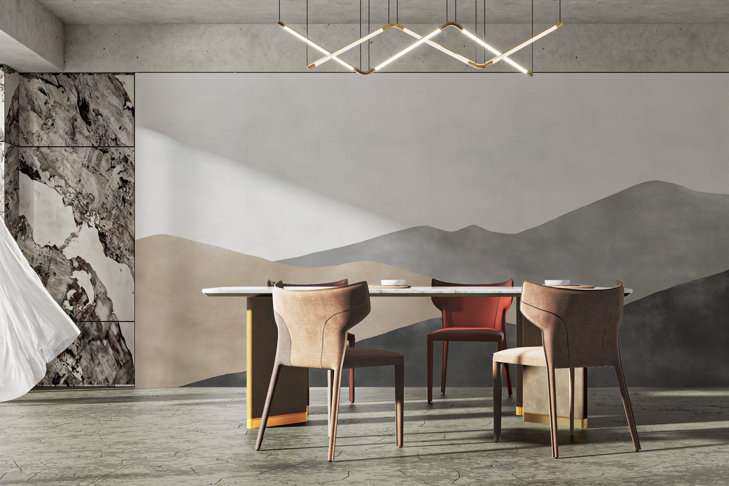 Soft-Toned Watercolour Mountain Mural