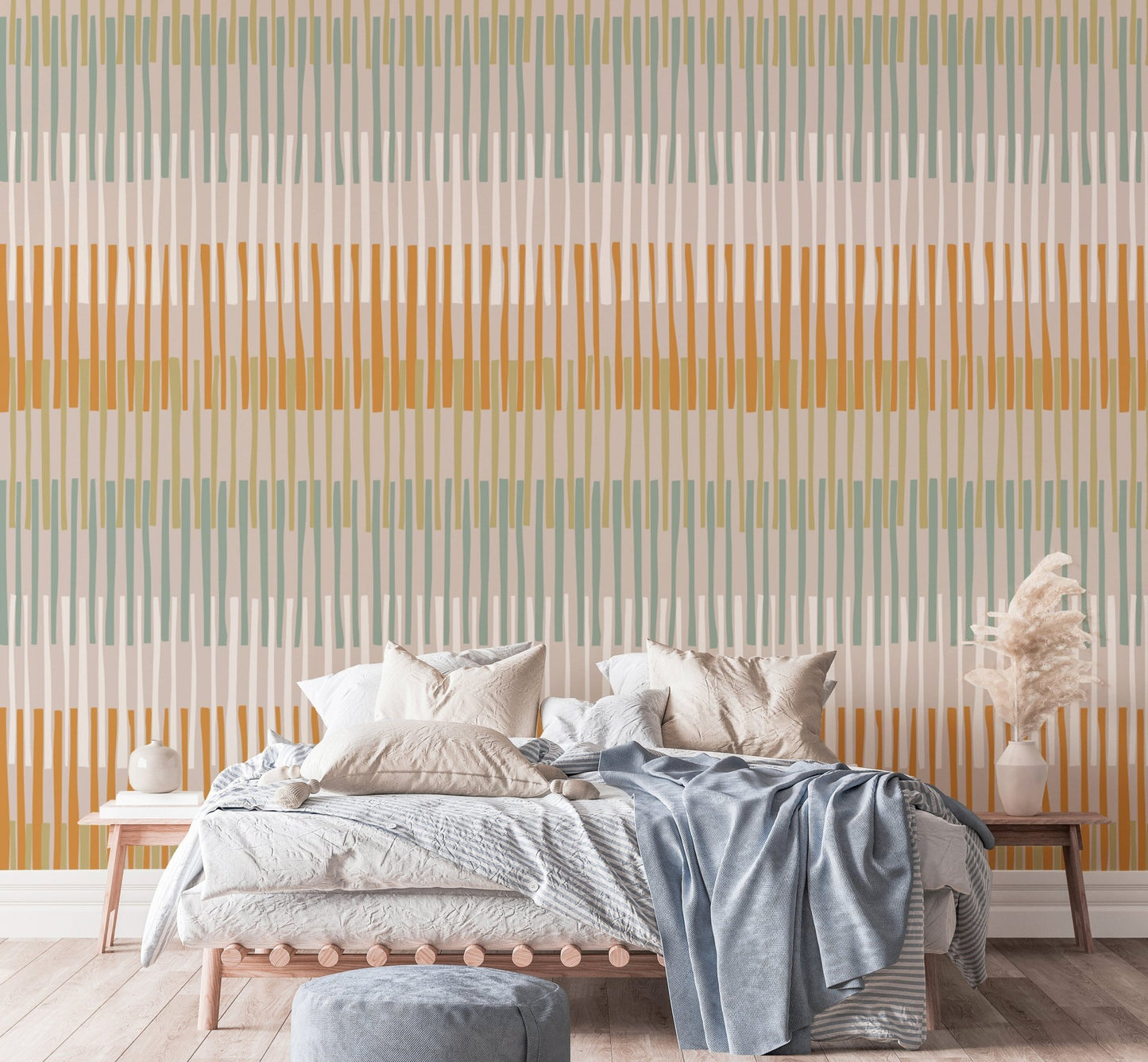 Decorative Earthy Striped Geometric Wallpaper Mural, AN22