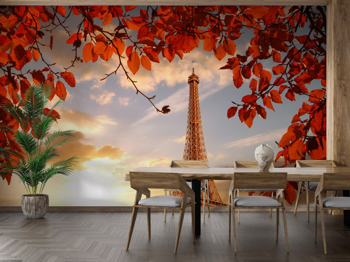 Eiffel Tower in Autumn with Falling Leaves Mural B166