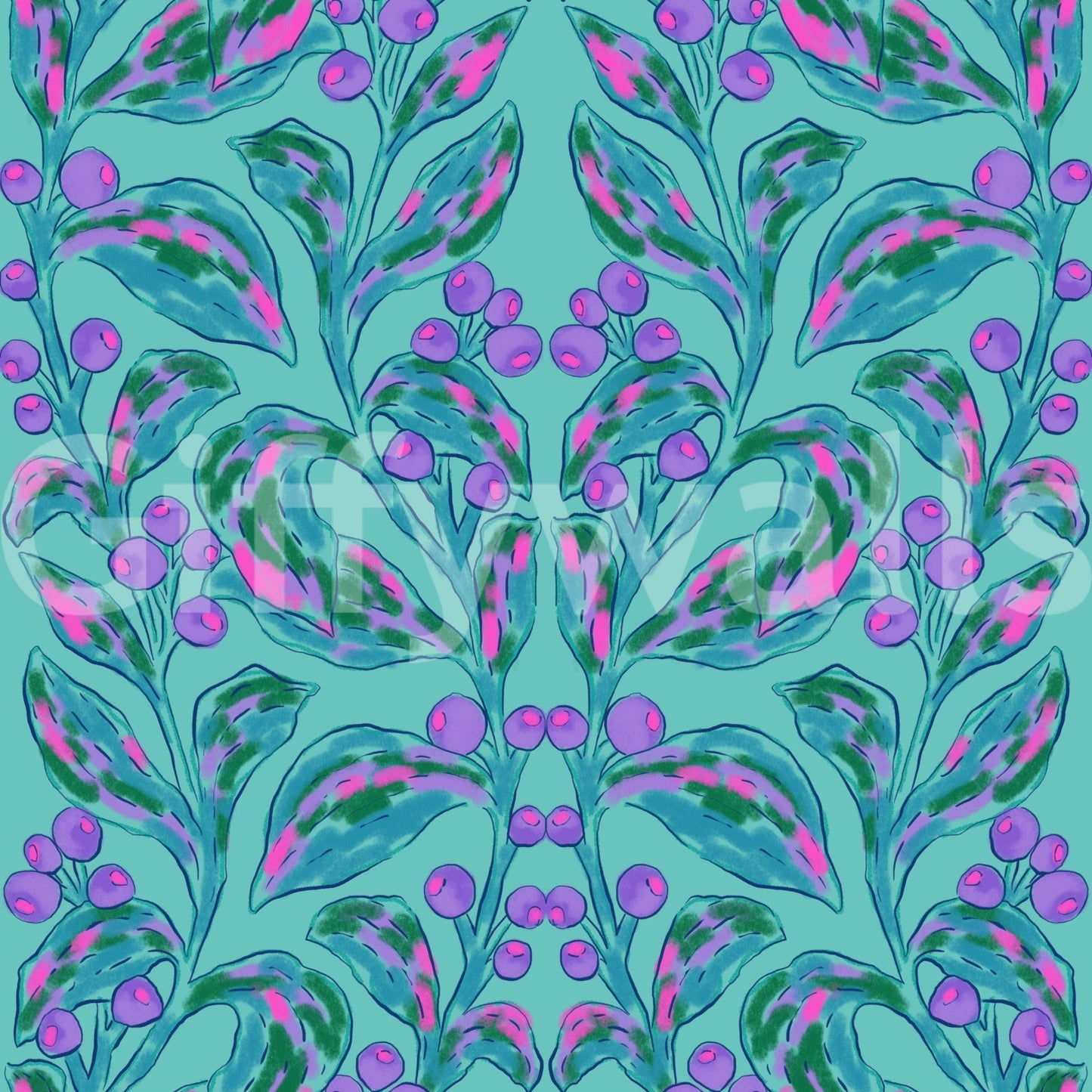 Dark floral wall mural for a luxury master bedroom suite.