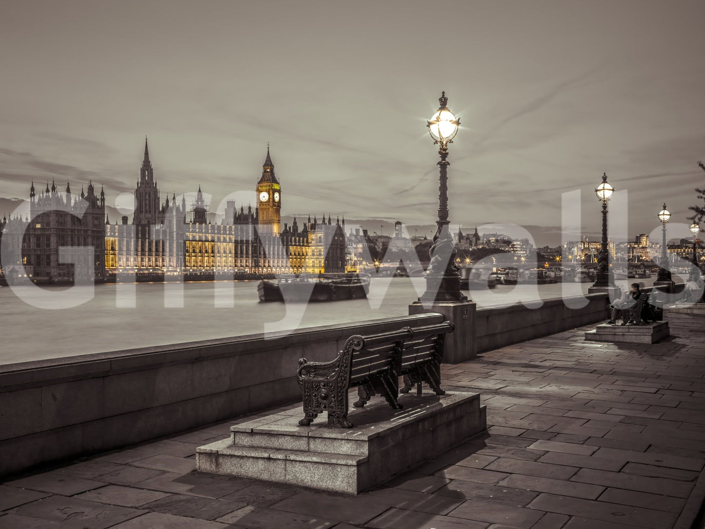 Tranquil Nature Mural with Embankment Bench Design