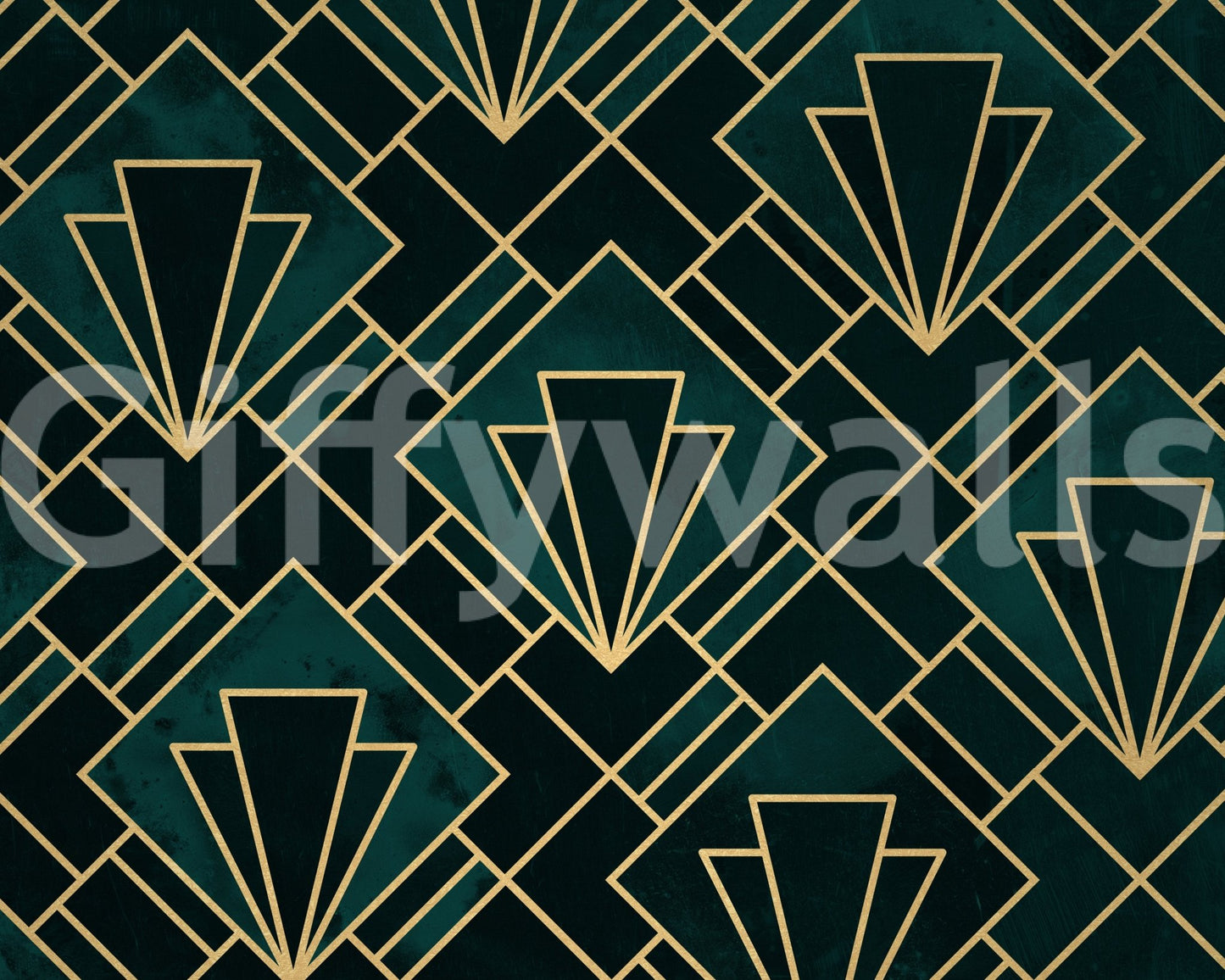 Emerald Art Deco Wall Mural with Bold Geometric Patterns
