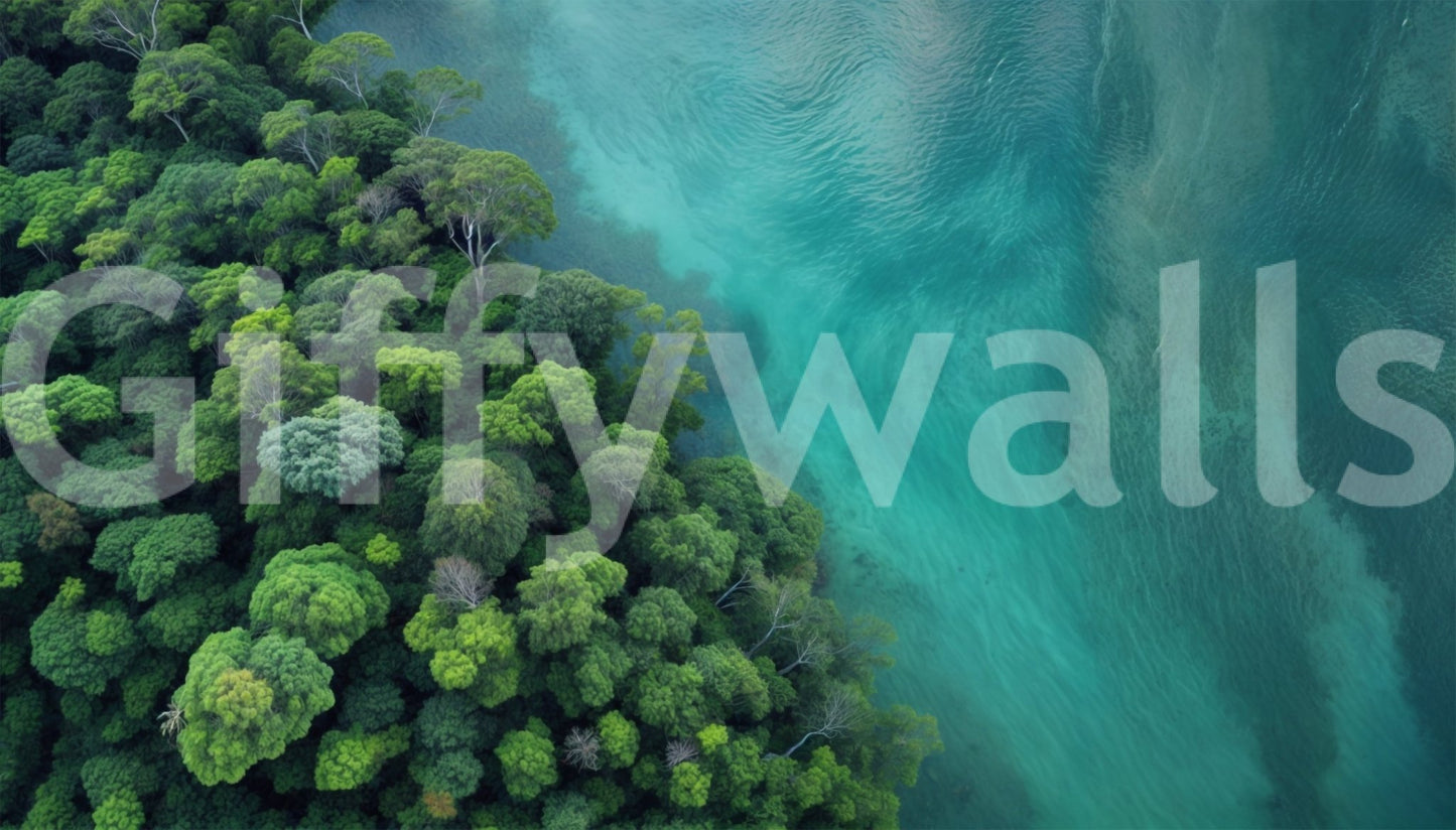 The contrast between the rich green and the clear blue is striking.