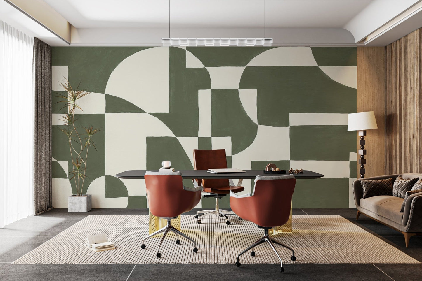Create depth with emerald geometric elegance mural wallpaper. C396