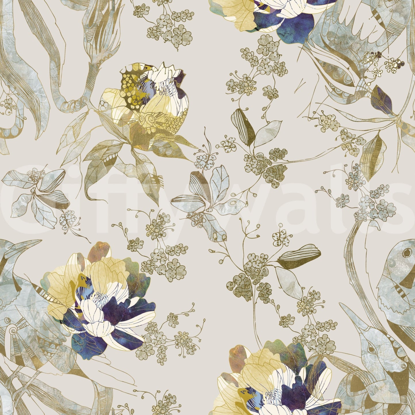 Elegant branch forms mark Emerald Green Bird & Floral Wallpaper clearly