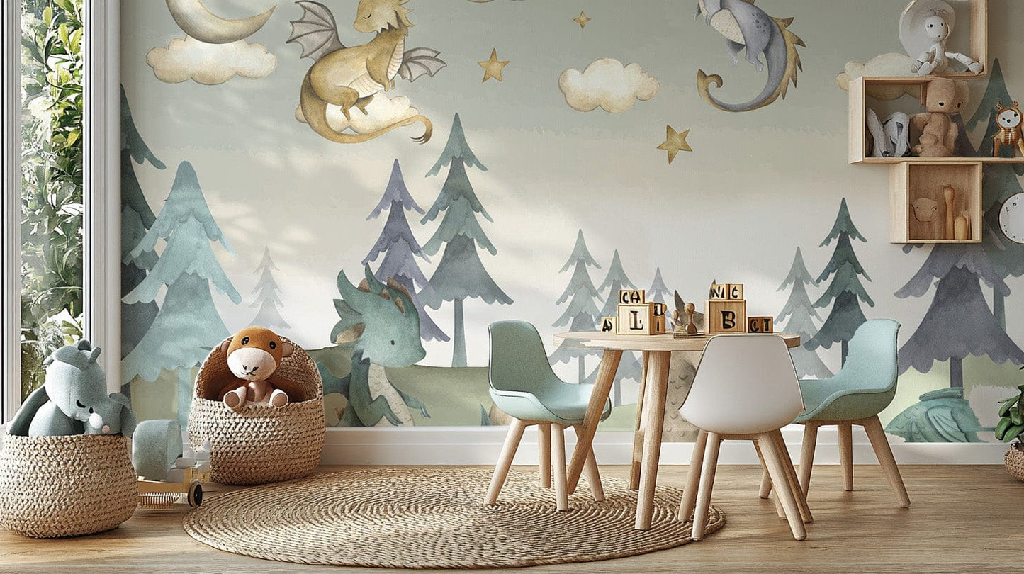Mystical dragon wallpaper with serene tones