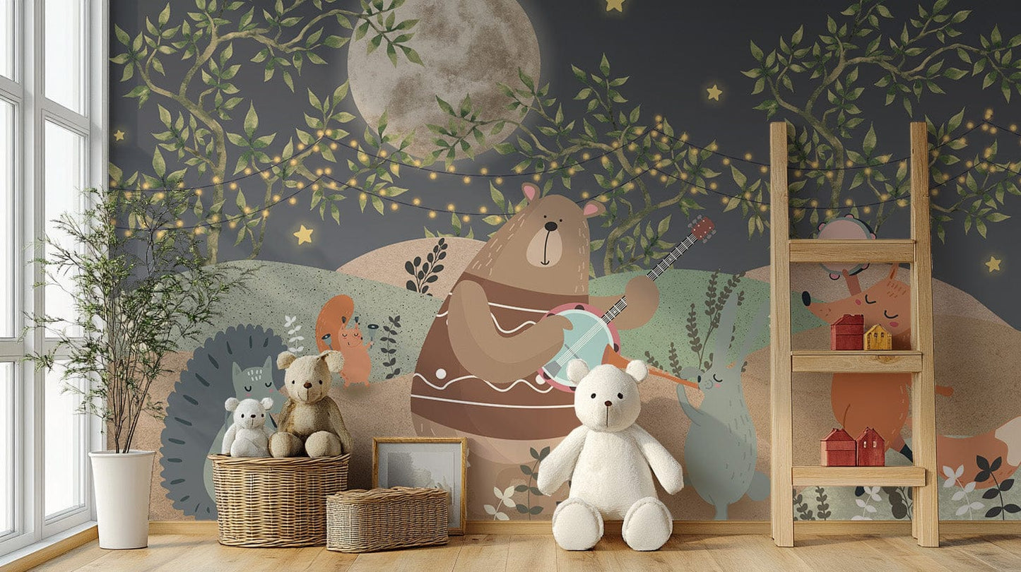Playful enchanted forest wallpaper design, C91