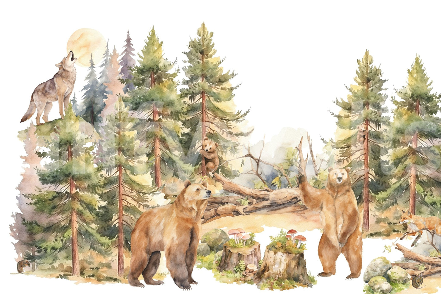Scenic woodland mural with vibrant forest details., GD1240