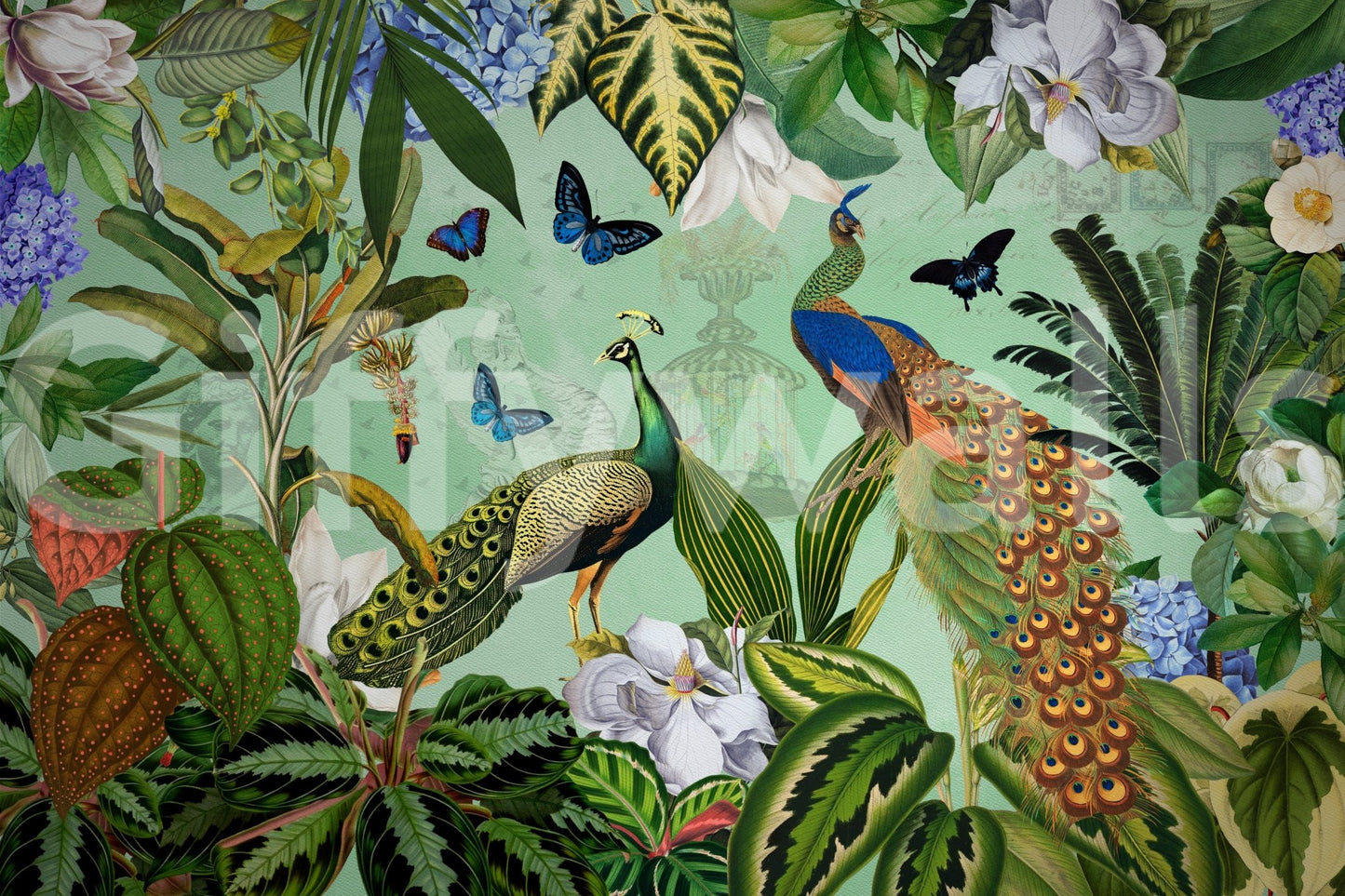 Detailed garden mural with flowers and greenery decor