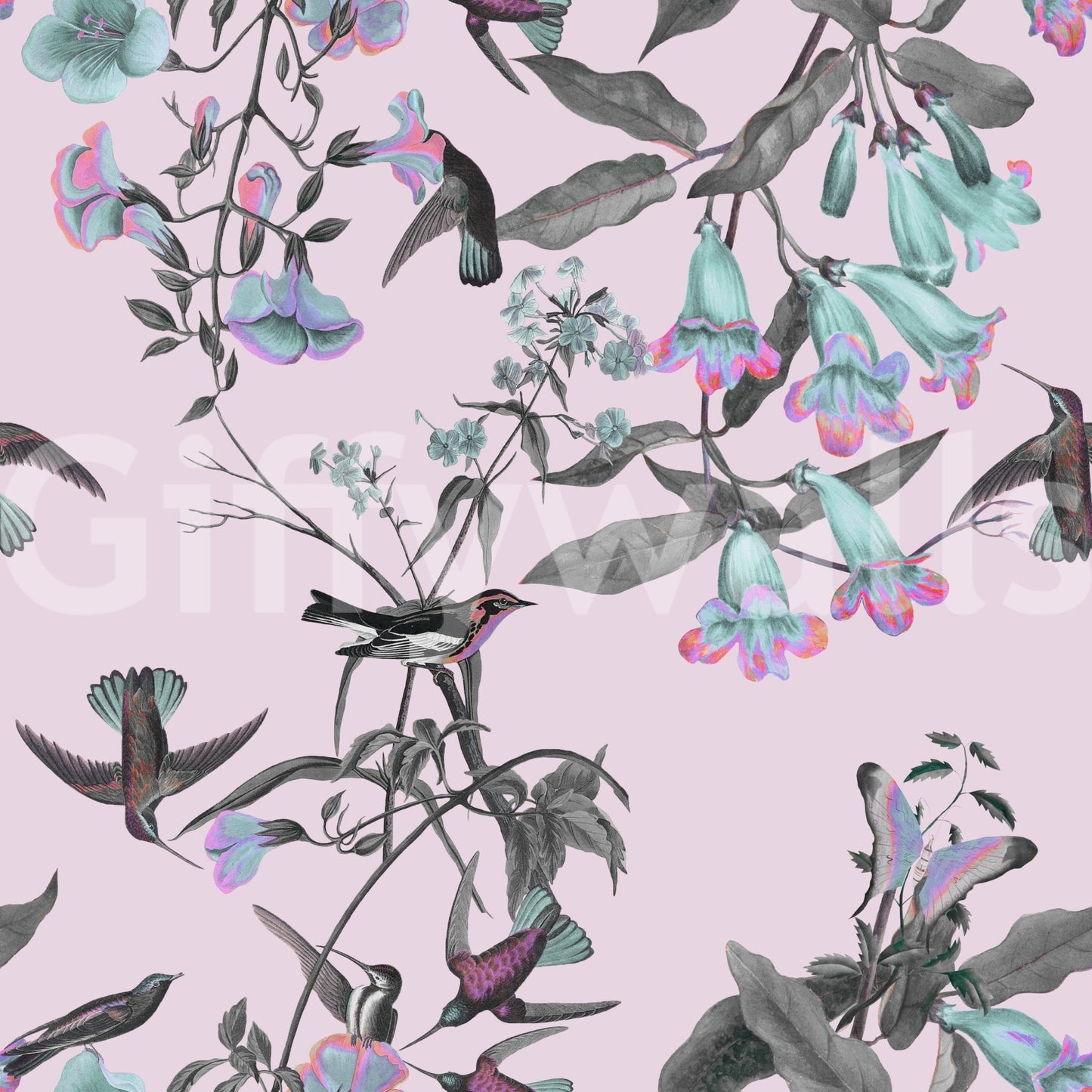 Soft branch detail in Enchanted Pastel Wallpaper with birds