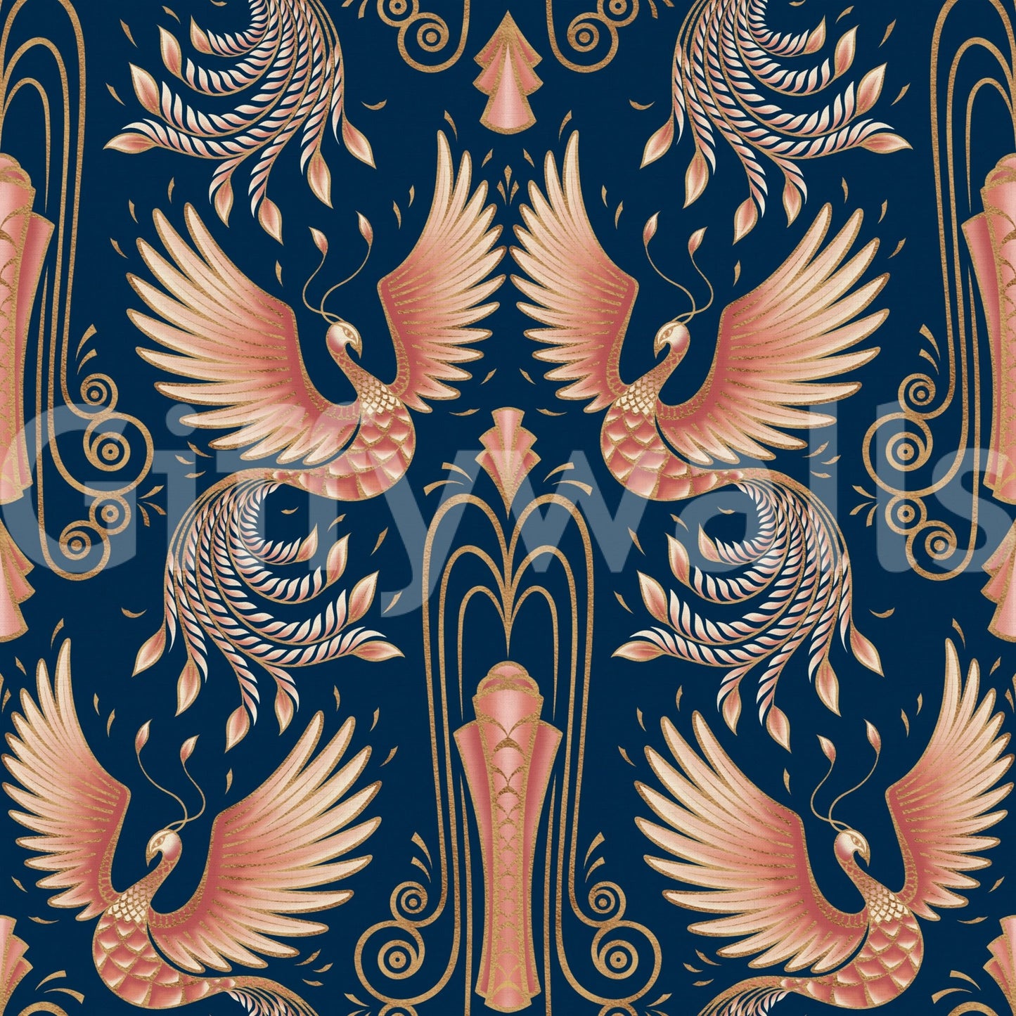 Luxury gold phoenix bird pattern