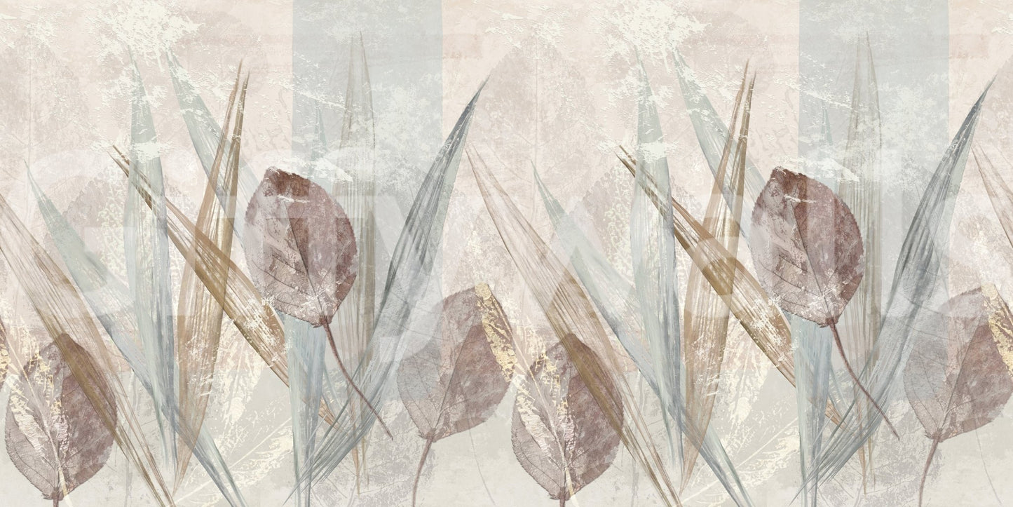 Soft leaf overlays shape Ethereal Leaves Cream Wall Mural in muted earthy tones gently