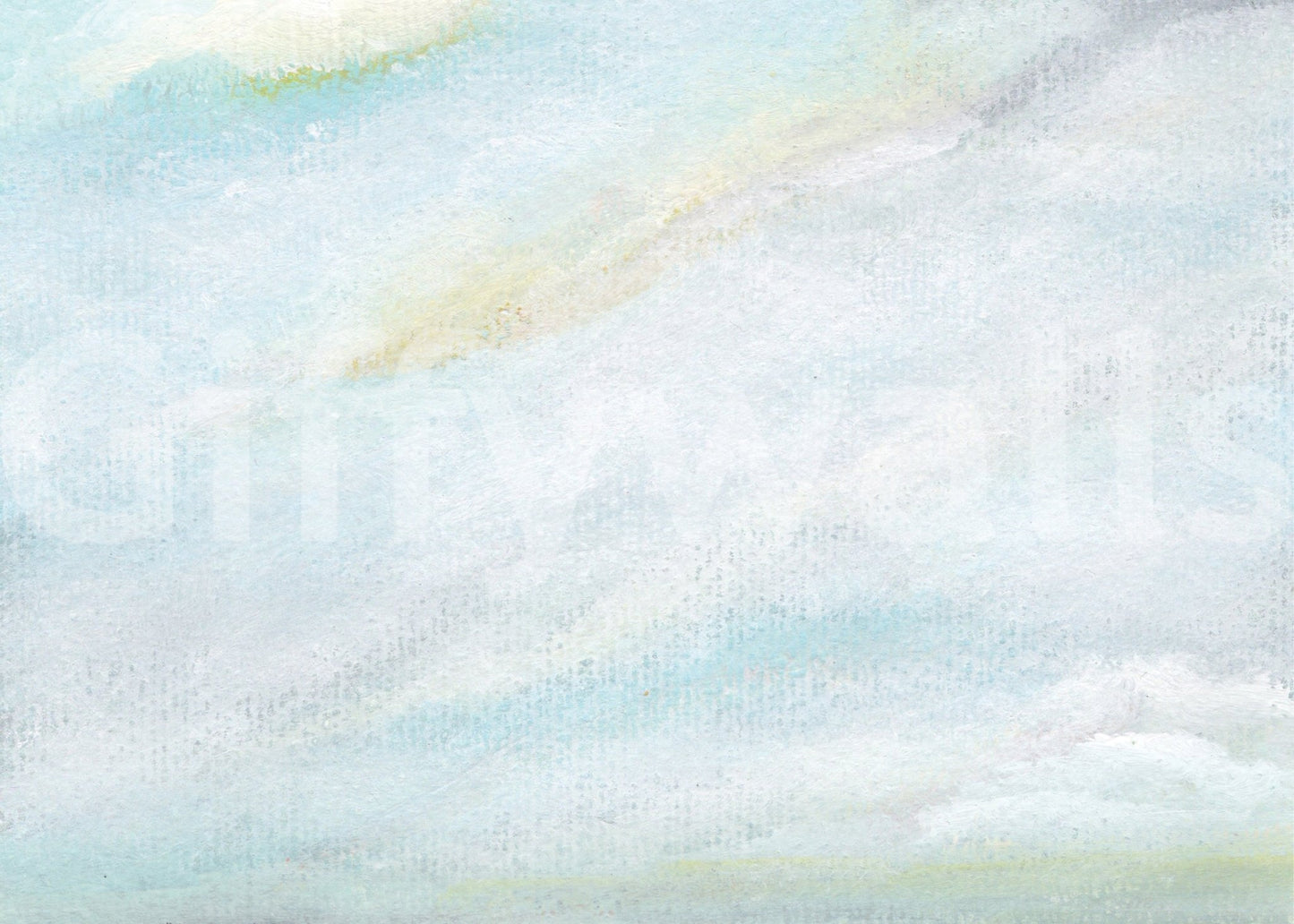 Soft sky-wash wall mural with pale blue strokes, white haze, and gentle texture