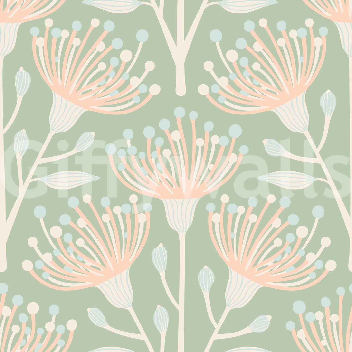 The Eucalyptus Floral mural gives the space a natural and quiet touch.