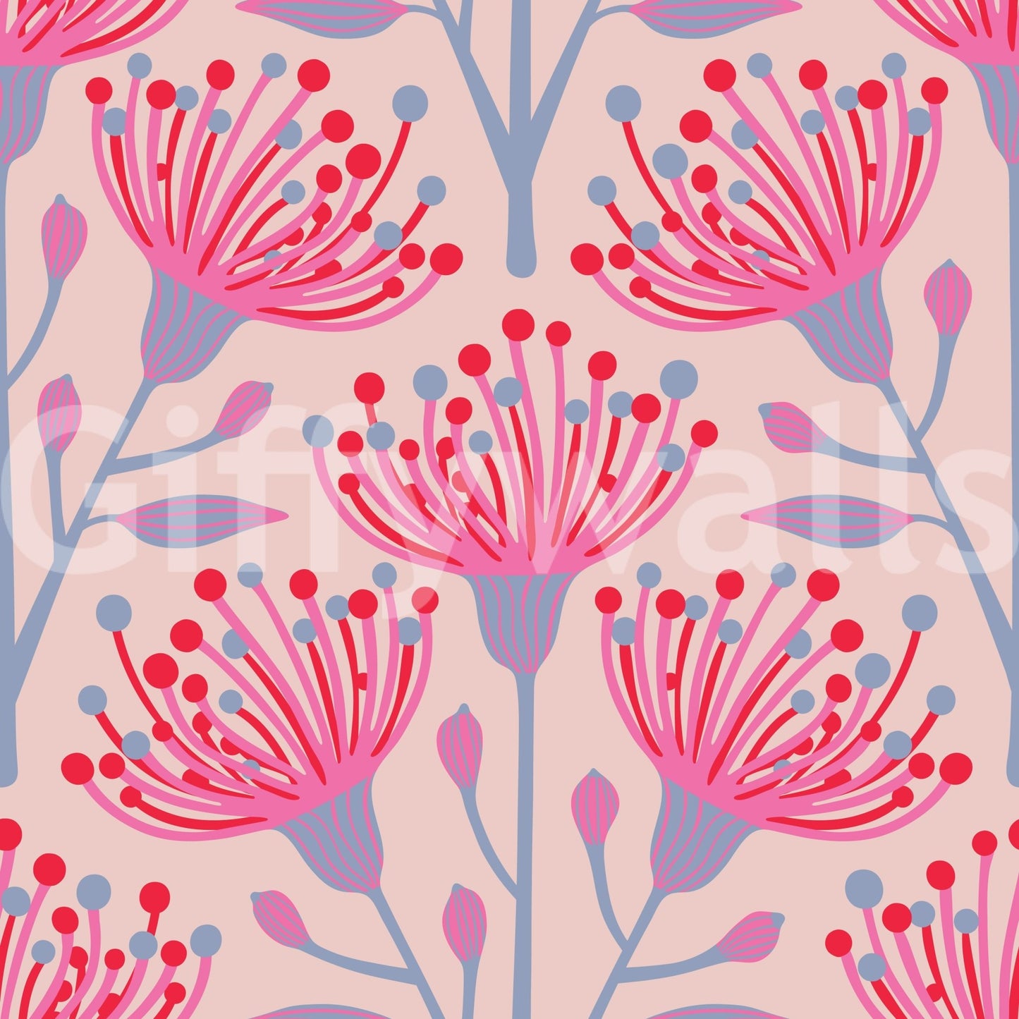 The Eucalyptus Floral mural gives the space a natural and vibrant touch.