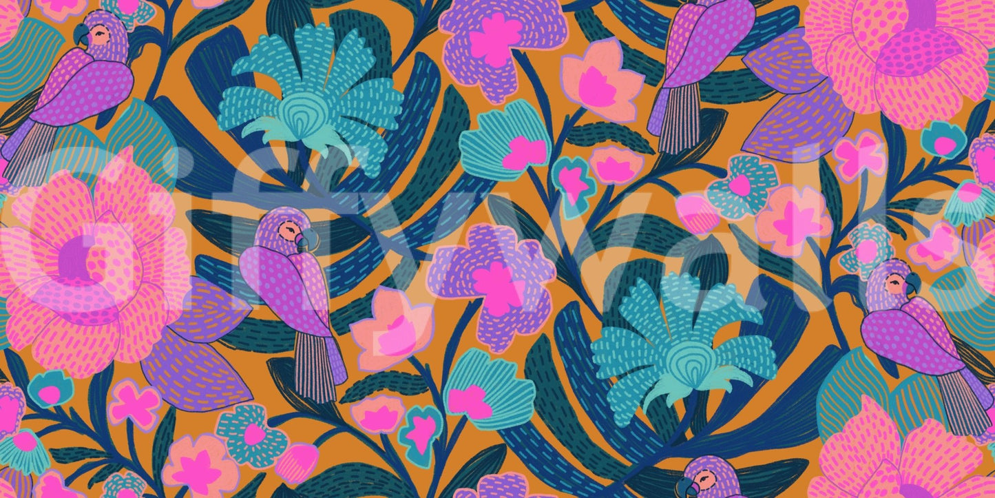 Sophisticated floral wallpaper for a chic apartment living space.