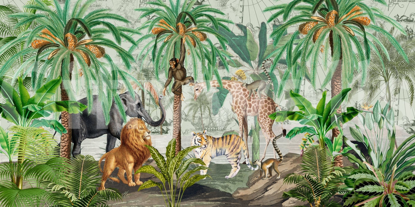 Bold tropical wall mural with lush Eden plants