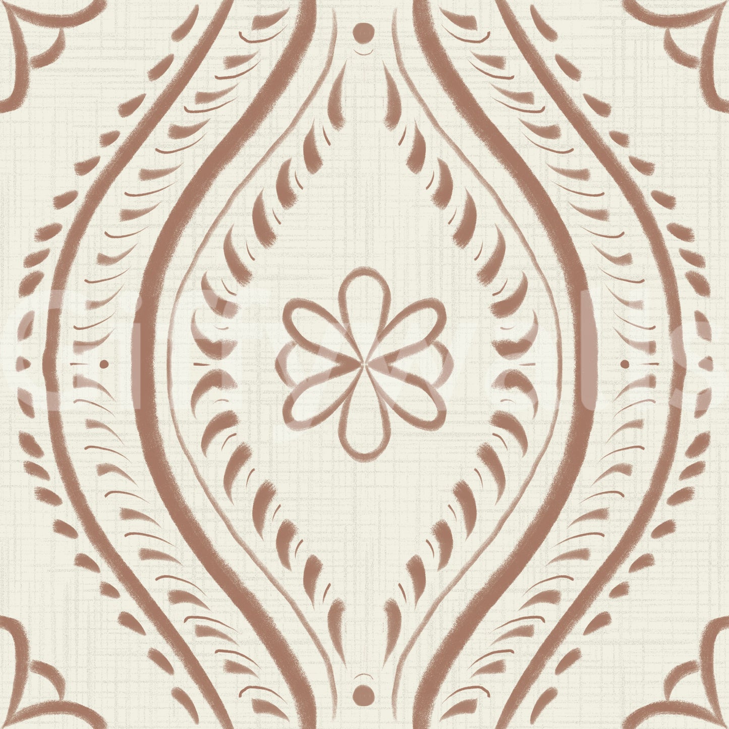 Decorative ogee wallpaper in a smooth mocha palette