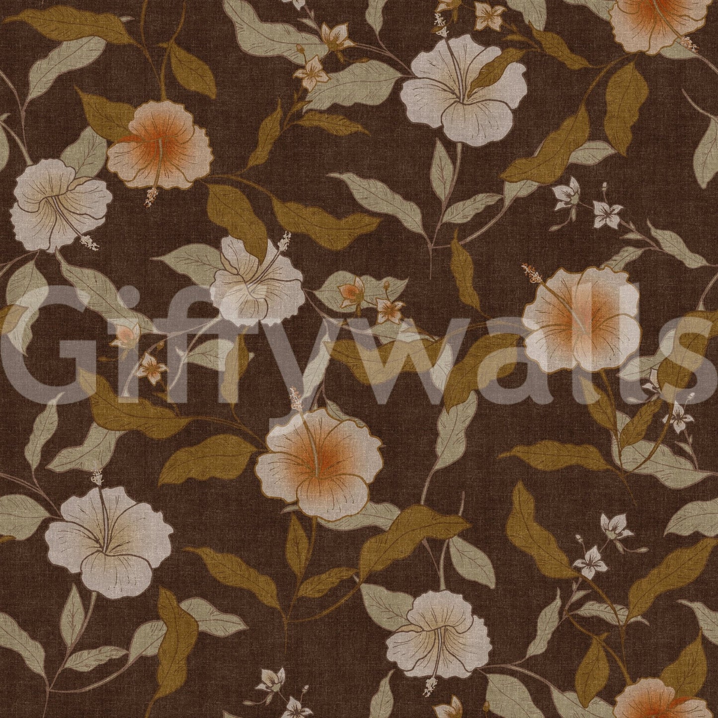 Textured Faded Tropical Floral Warm Vintage wall mural for interiors.