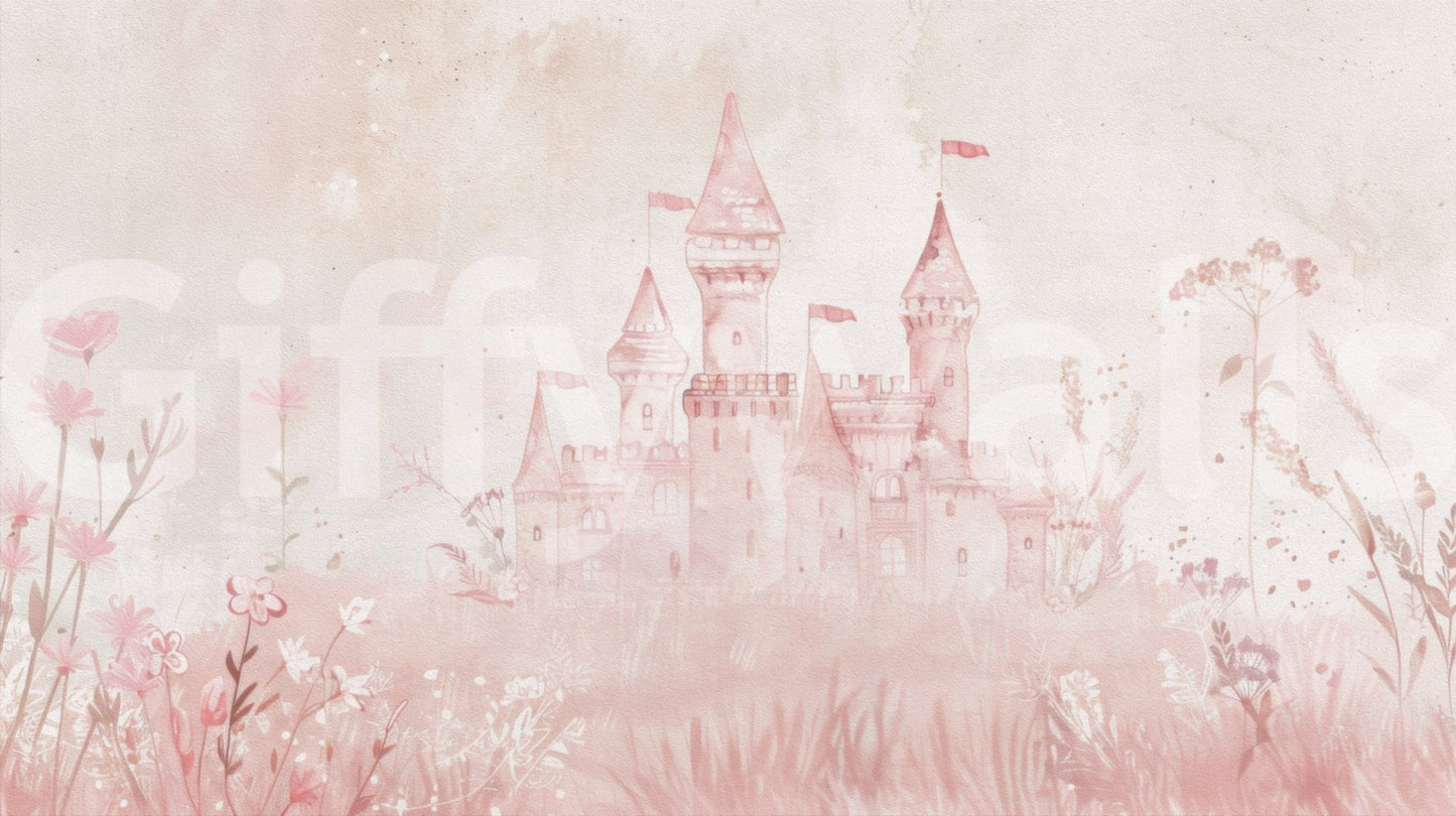 Fairytale Princess Castle – Pink Watercolor Wall Mural