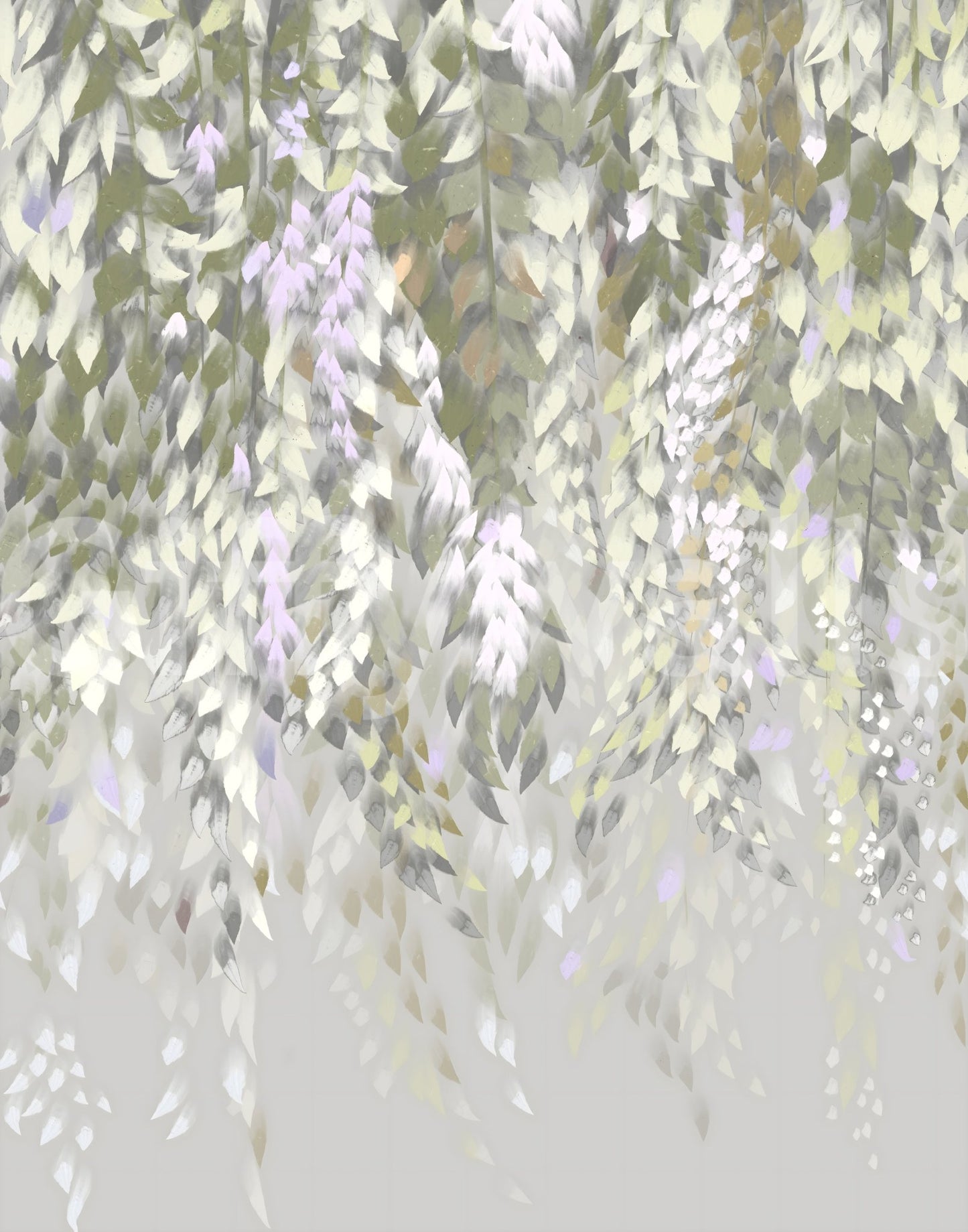 Corner of a bright hallway featuring the dreamy Falling Leaves Serenity Wall Mural.