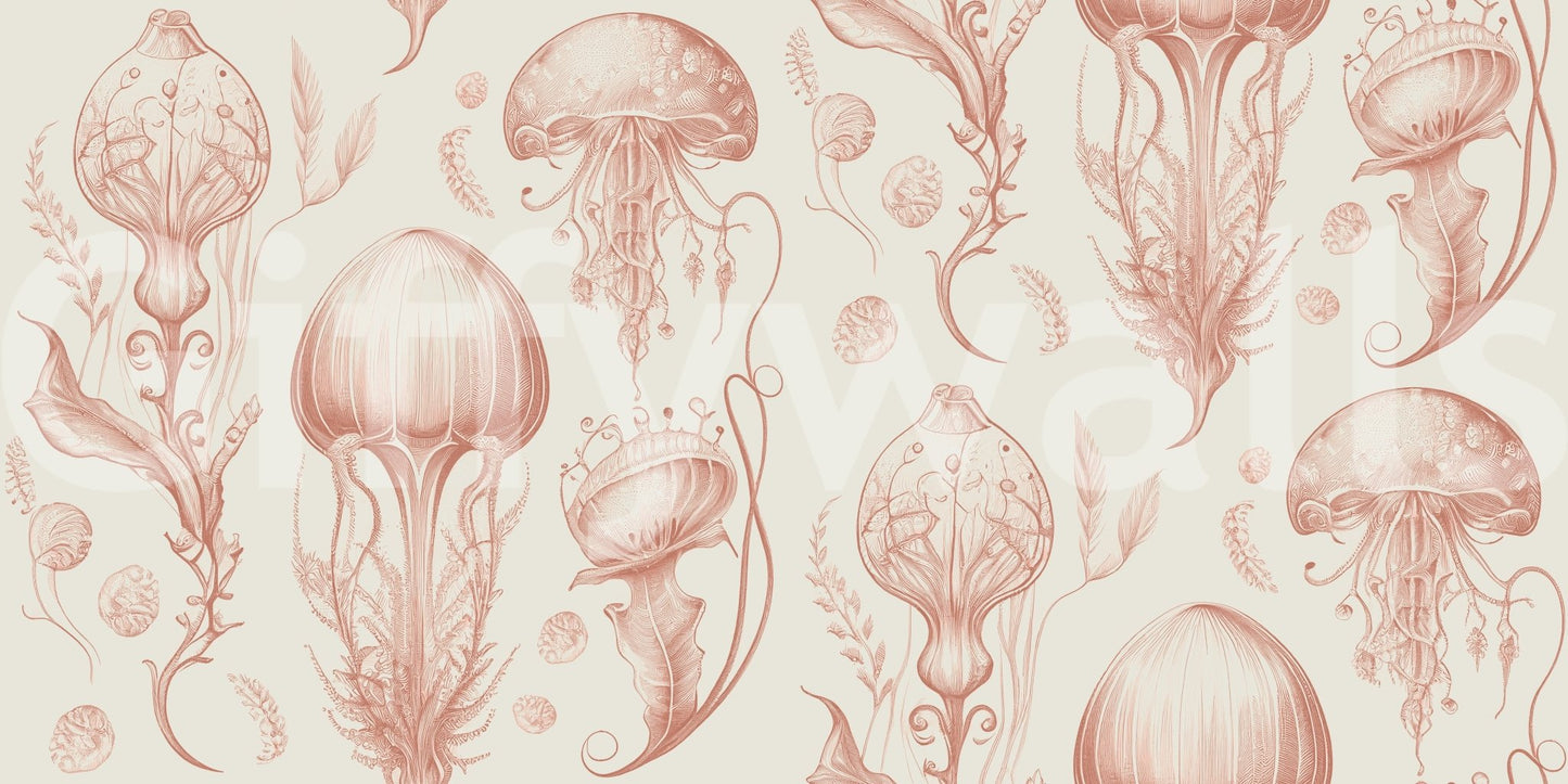 Fantasy sea creature wallpaper in peaches and cream palette