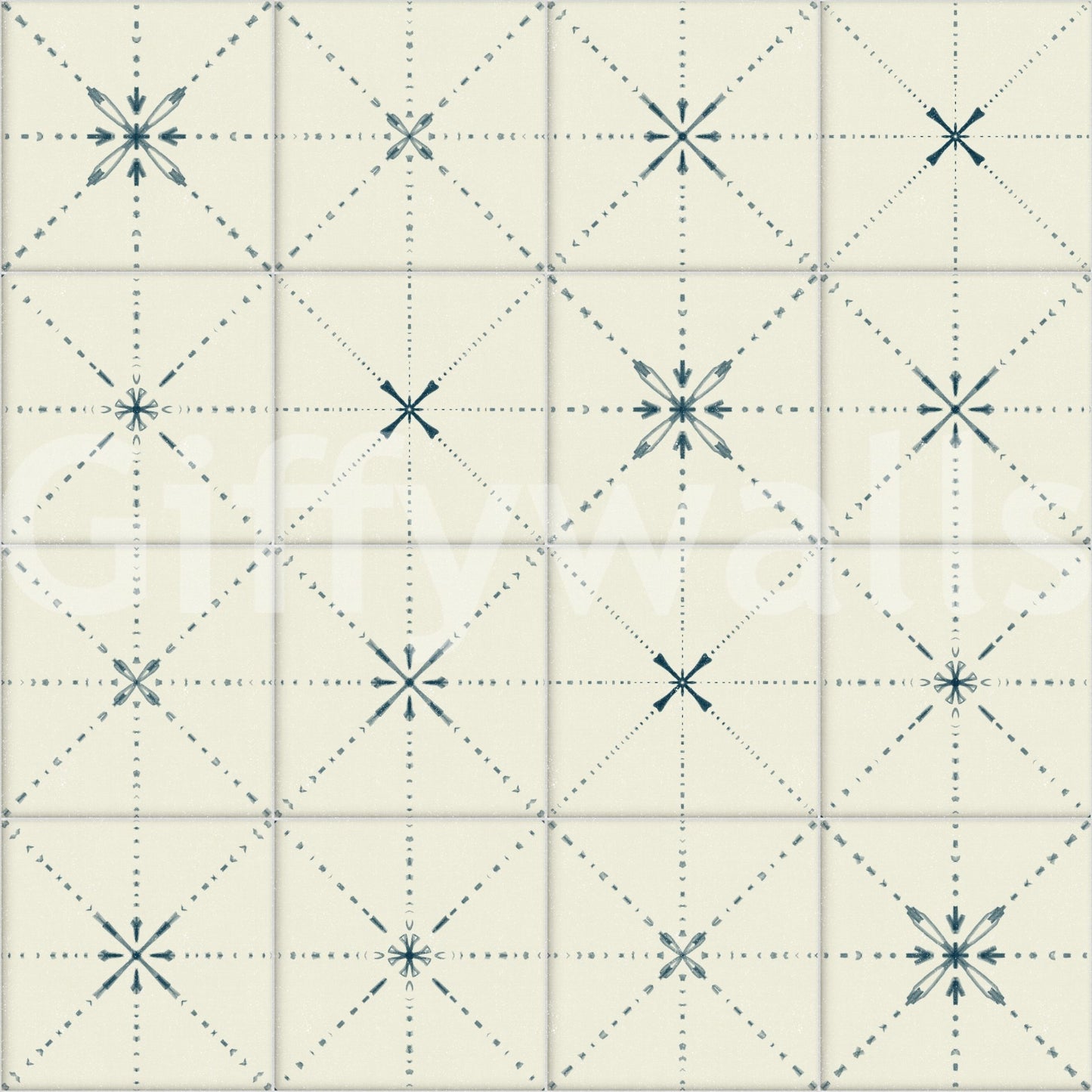 Navy blue geometric farmhouse pattern wall mural.