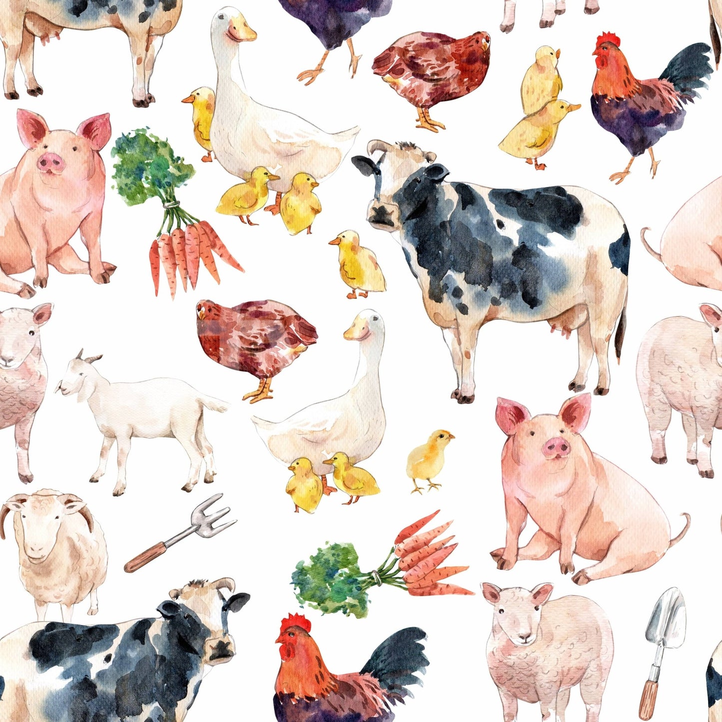 Charming hen and chicks Farmyard Friends peel and stick wallpaper.